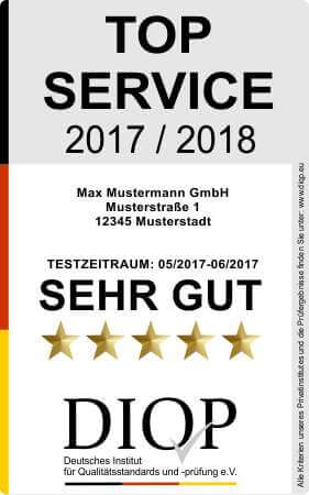 Top Service Gütesiegel Top Service (DIQP) ist das Gütesiegel für guten Service in Deutschland