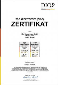 TOP ARBEITGEBER Zertifikat TOP ARBEITGEBER Zertifikat
