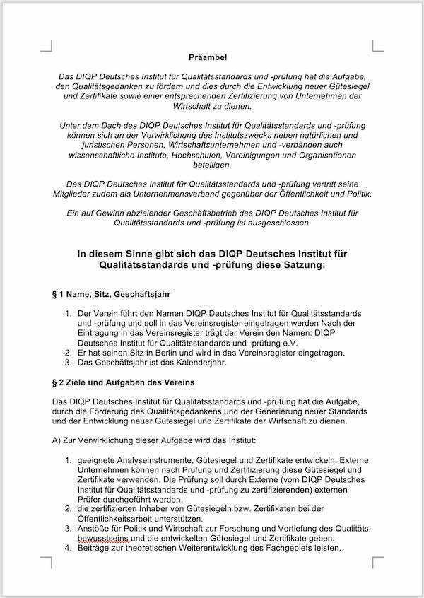 Satzung und Beitragsordnung